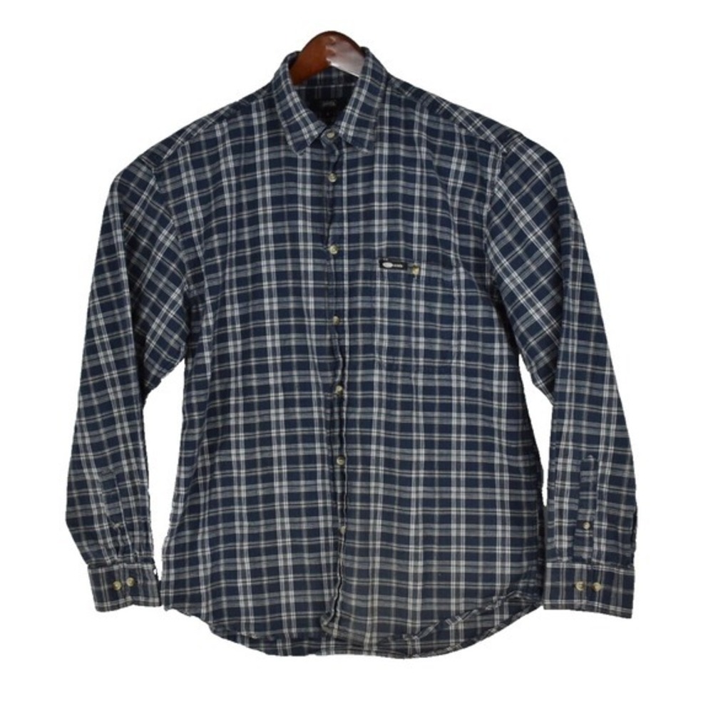 RAVEL‎ Men's L Large long sleeve button shirt BLUE PLAID - Made in Poland